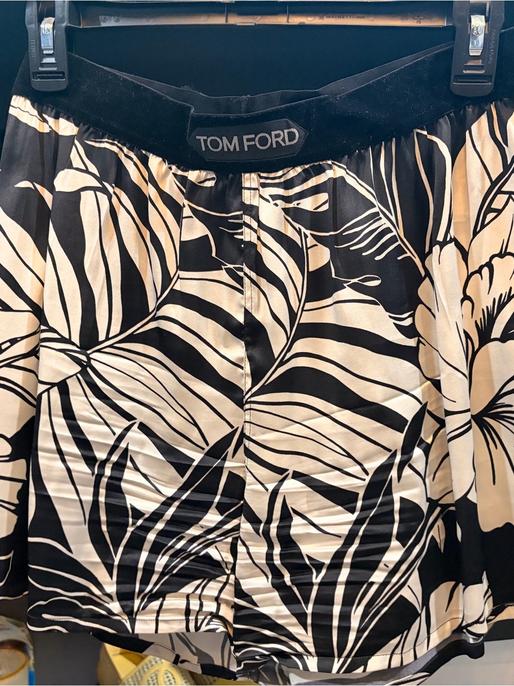 Tom Ford Black and Cream Leaf-Print Skirt